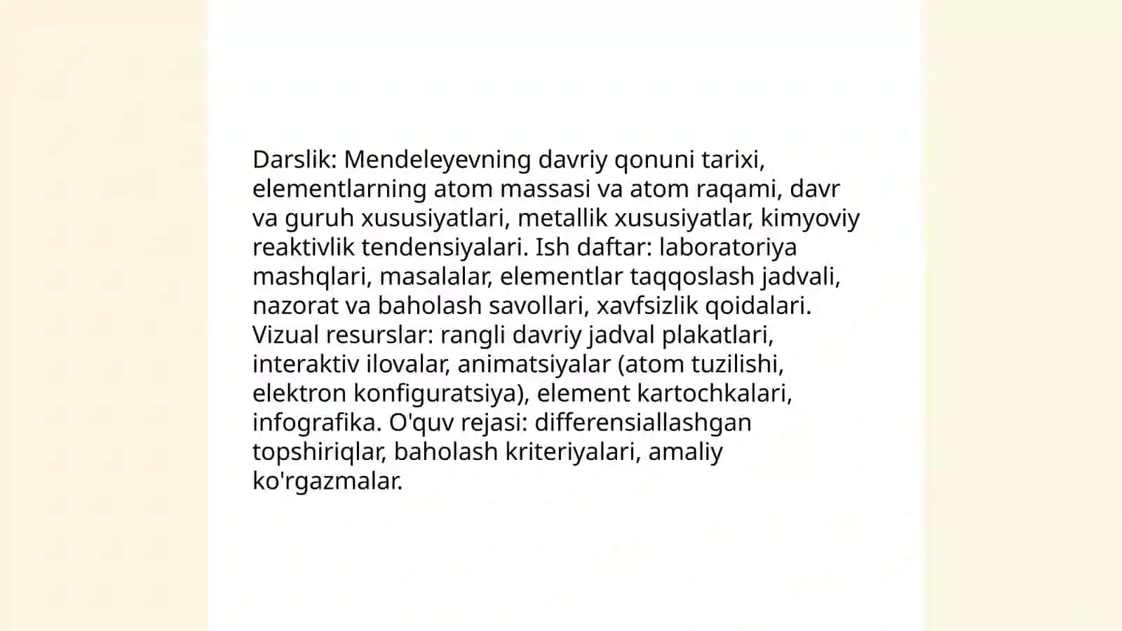 Kimyo kursida D.1. Mendeleyevning davriy qonuni va davriy sistemasini o'qitish metodikasi 4