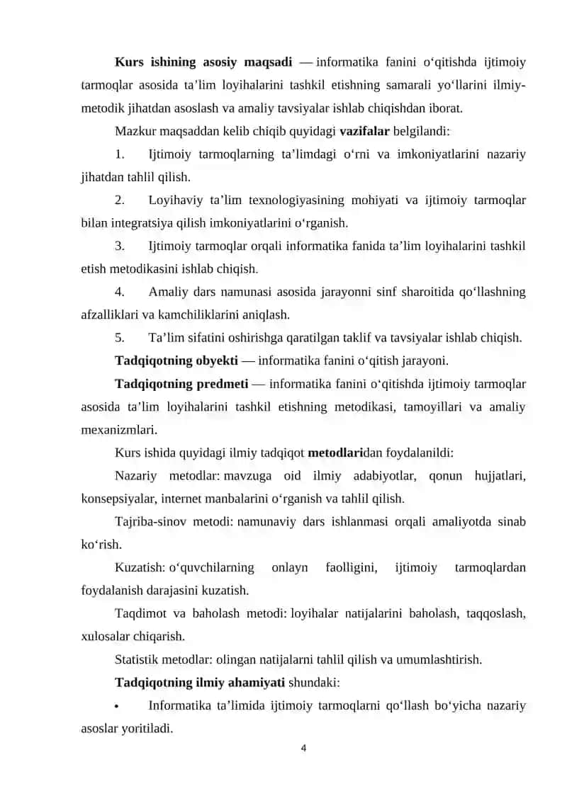 Informatika oʻqitish metodikasi fanidan Ijtimoiy tarmoqlar asosida taʼlim loyihalarini tashkil etish 4