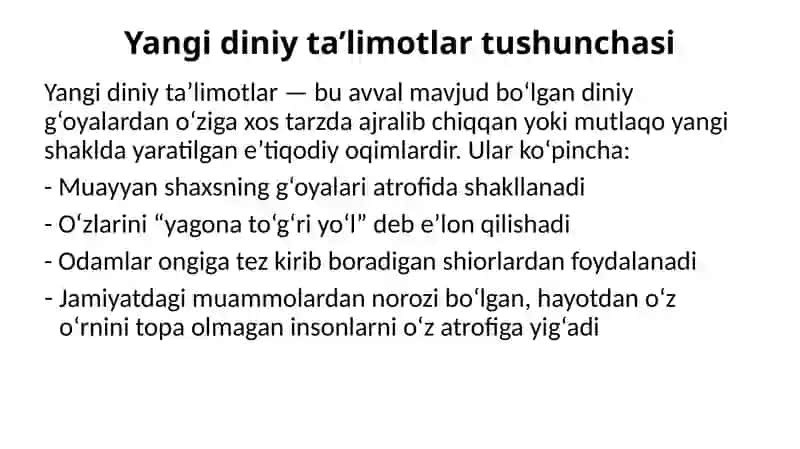 Ma’ruza: Yangidiniy ta’limotlar va sektalar 4