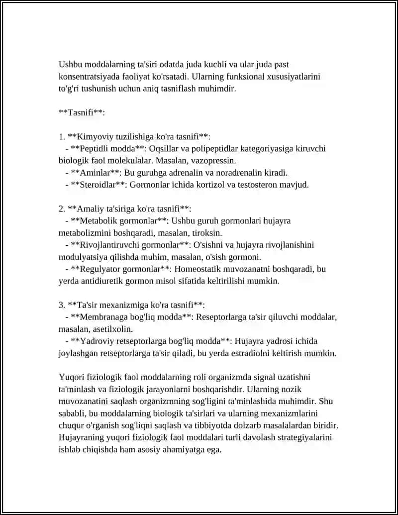 HUJAYRANING YUQORI FIZIYOLOGIK FAOL MODDALARI 4