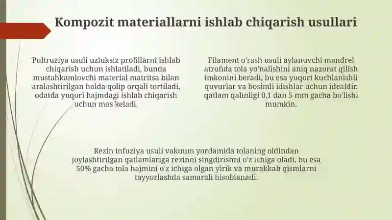 Kompozit materiallarning qo'llanilish sohalari 4