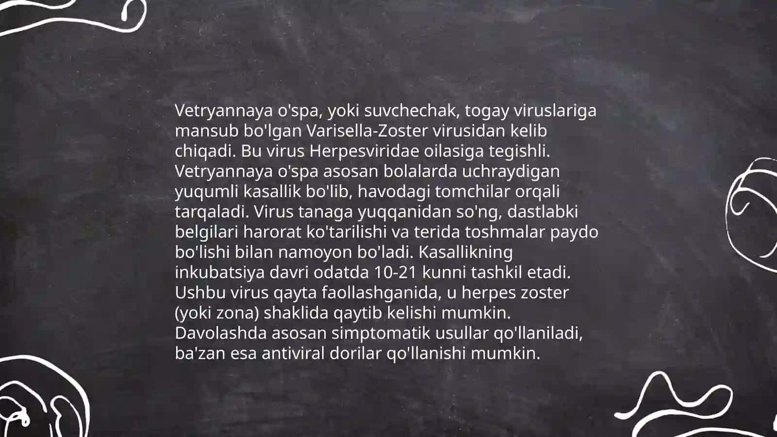 Vetryannaya ospa etiologiyasi, epidemilogiyasi, asosiy klinik simptomlari, profilaktik chora tadbirlar 4