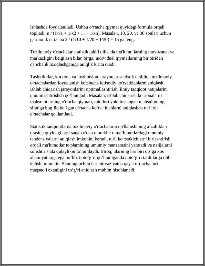 TUZILMAVIY O'RTACHALARDAN STATISTIK TADQIQOTLARDA FOYDALANISHI 4