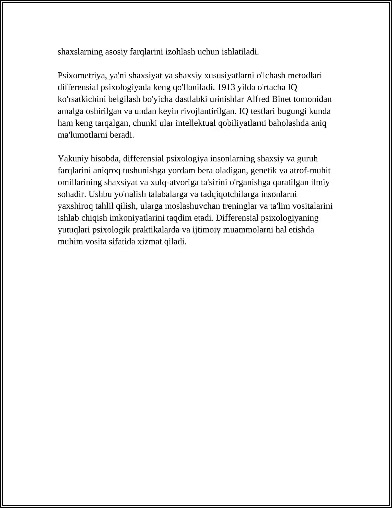 DIFFERENSIAL PSIXOLOGIYANING ASOSIY VAZIFALARI VA TADQIQOT METODLARI 4