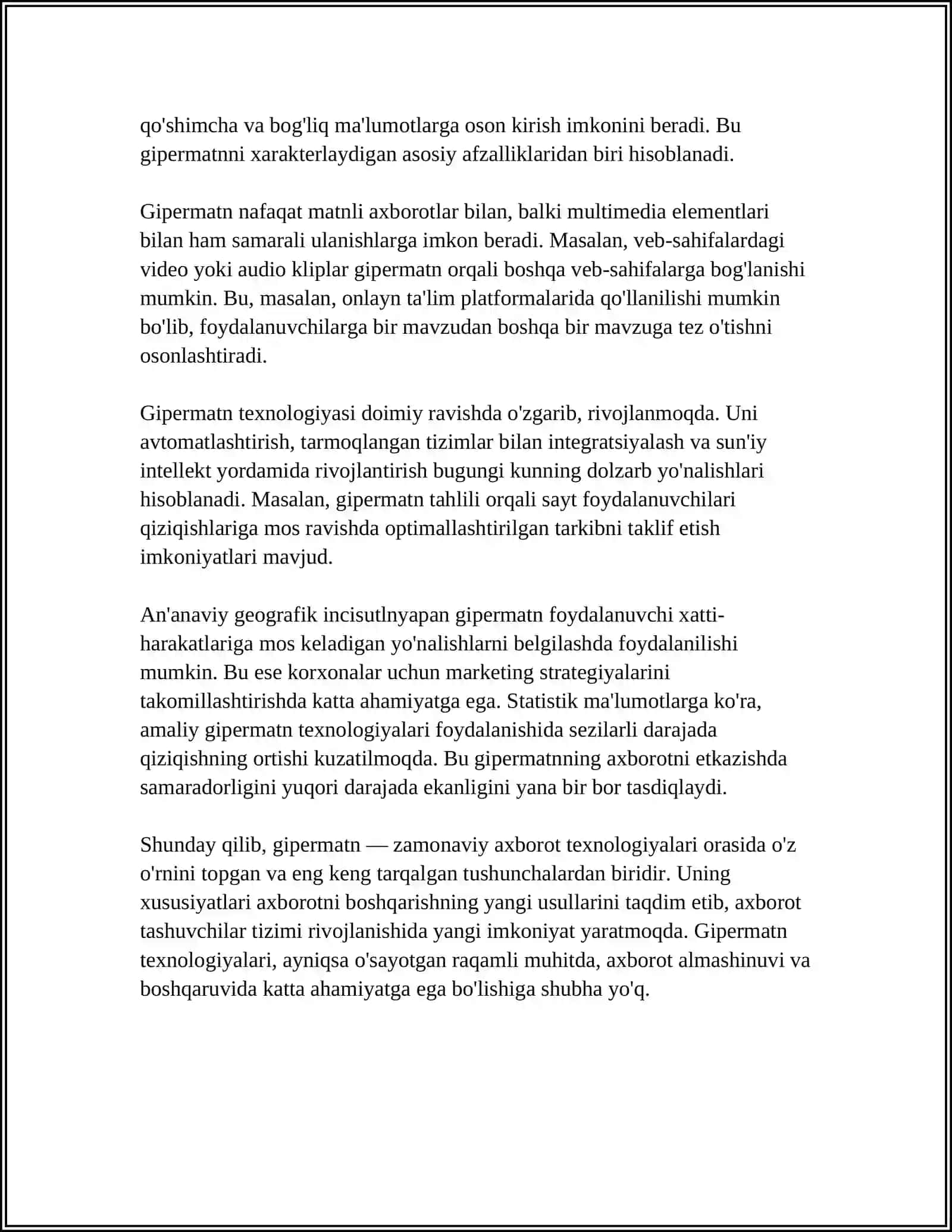 GIPERTEKST, GIPERMUROJAAT VA GIPERMEDIA TUSHUNCHALARINI TAVSIFLASH 4