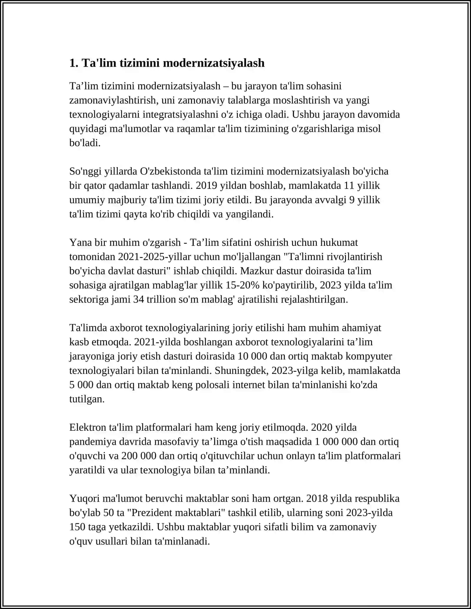 O’ZBEKISTON RESPUBLIKASIDA TA’LIM SOHASIDA AMALGA OSHIRILADIGAN ISLOHOTLAR 4