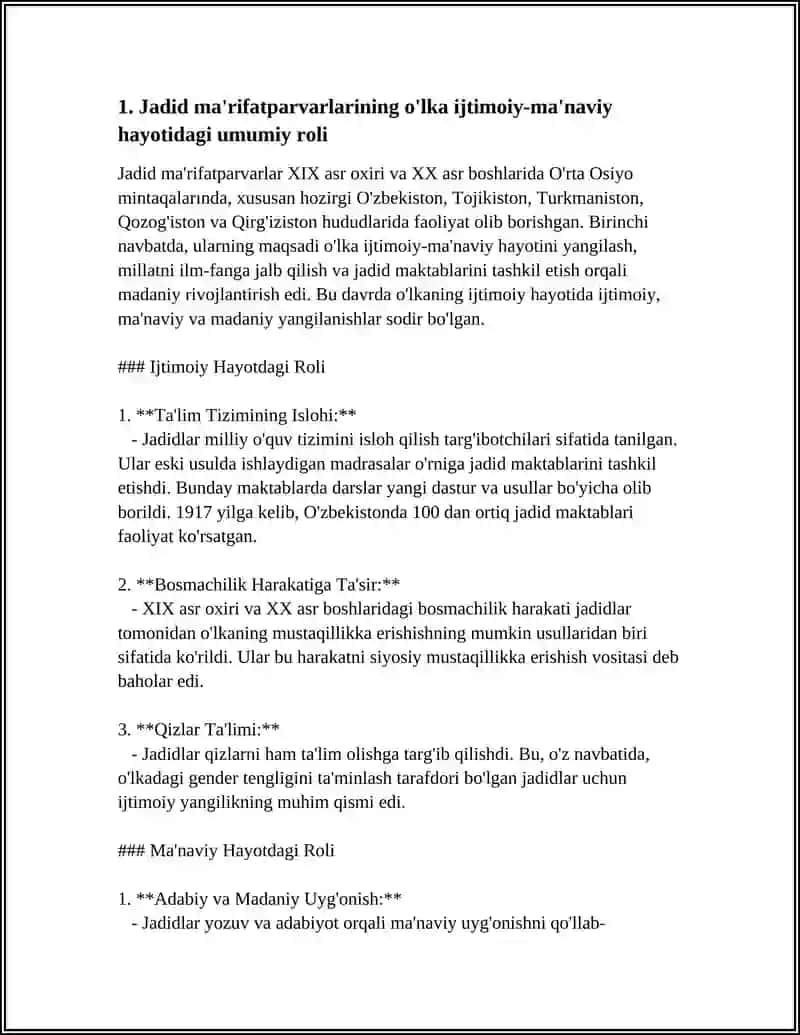 JADID MA'RIFATPARVARLARINING O'LKA IJTIMOIY - MA'NAVIY HAYOTIDA TUTGAN O'RNI 4