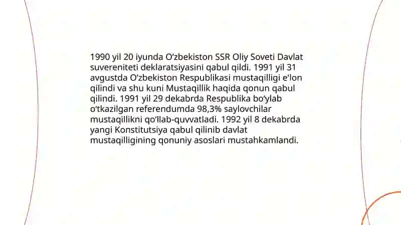 Oʻzbekiston Respublikasi mustaqilligining e`lon qilinishi: tarixiy kontekst 4