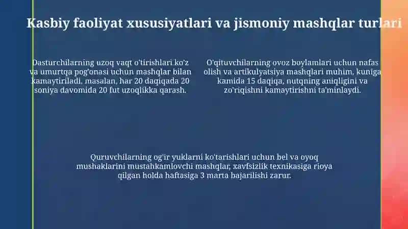 Boʻlajak kasbiy faoliyatiga bog'liq jismoniy mashqlar 4