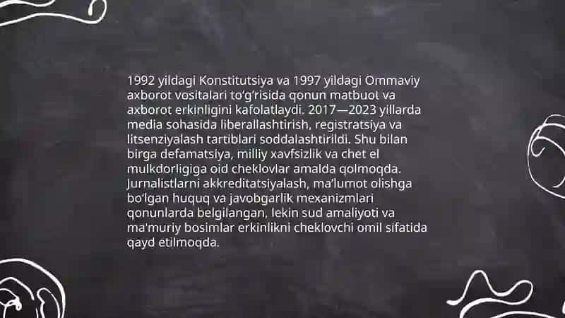 Oʻzbekiston Respublikasida ommaviy axborot vositalarining huquqiy asoslari 4