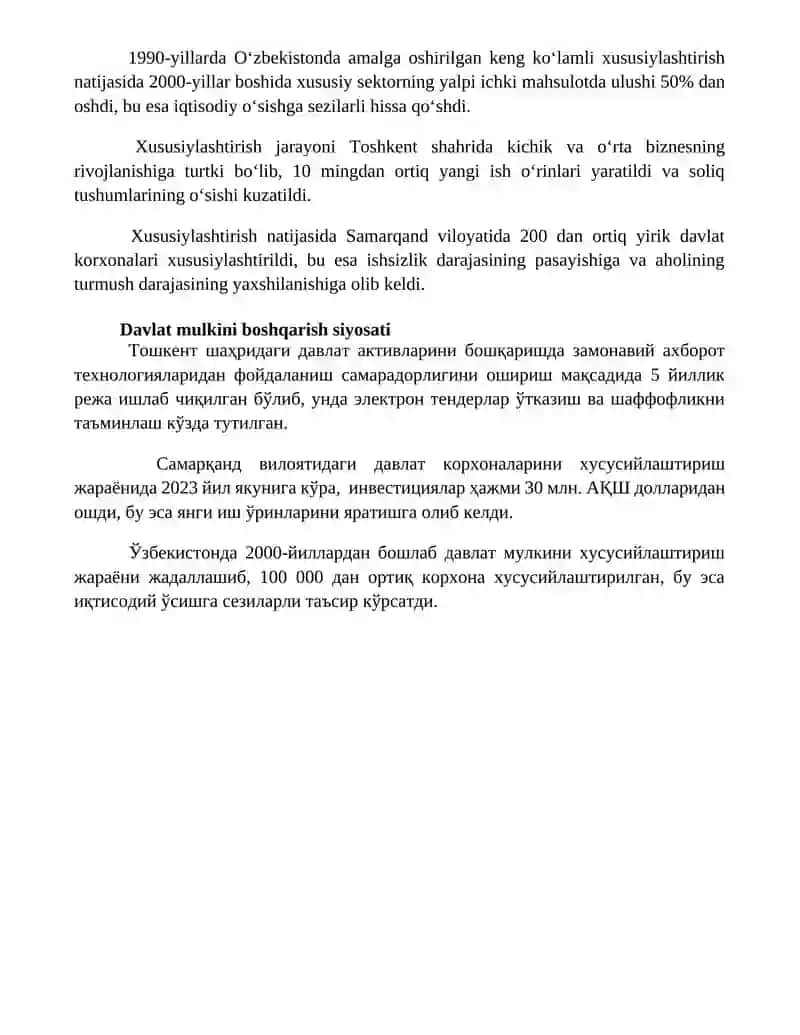 Давлат мулкни хусусийлаштириш ва бошқариш сиёсати 4