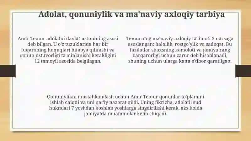 Shaxs tarbiyasida Amir Temur oʻgitlaridan foydalanish 4