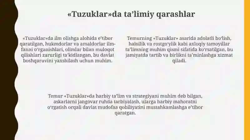 Amur Temur o'gitlarining tarbiyaviy ahamiyati 4