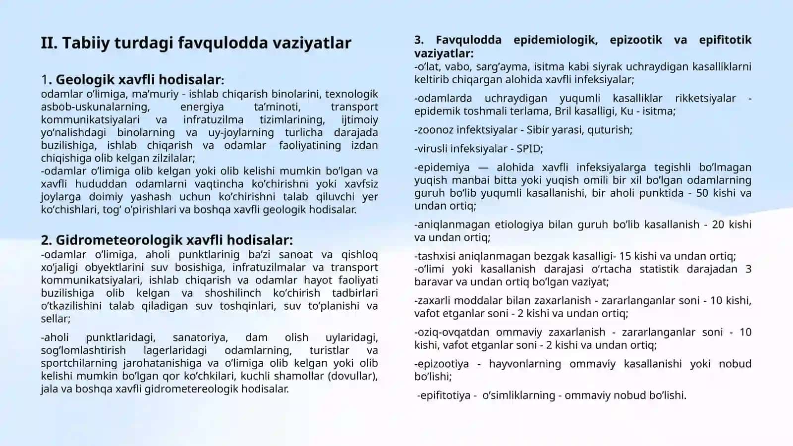 TАBIIY, TEXNOGEN, EKOLOGIK VA IJTIMOIY TUSDAGI FAVQULODDA VAZIYATLARDA HAYOT FAOLIYATI XAVFSIZLIGI VA FUQARO MUHOFAZASI 4