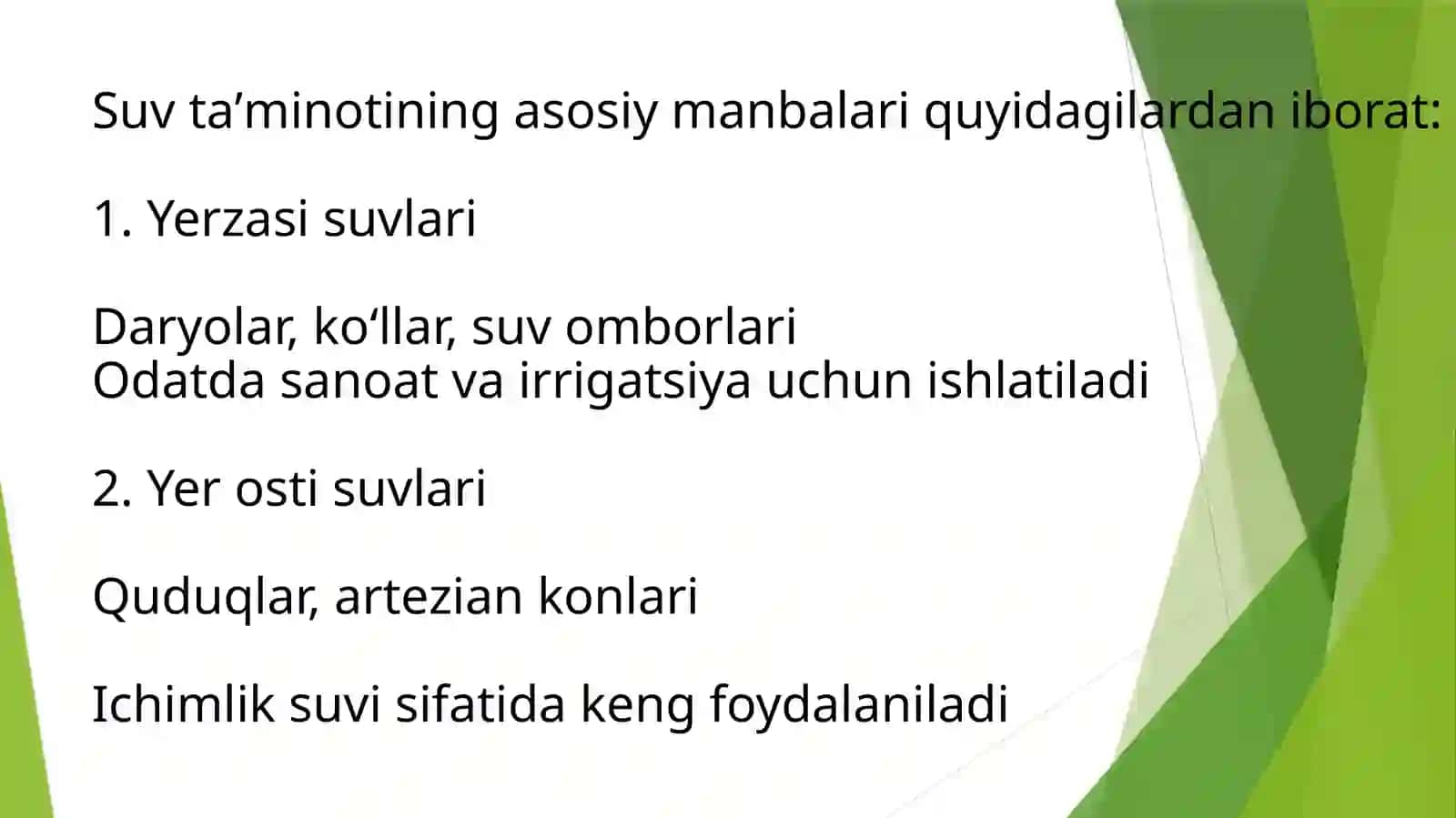Ichimlik suvtaʼminotining asosiy manbalari va ularni ekologik gigiyenik tavsiflash 4