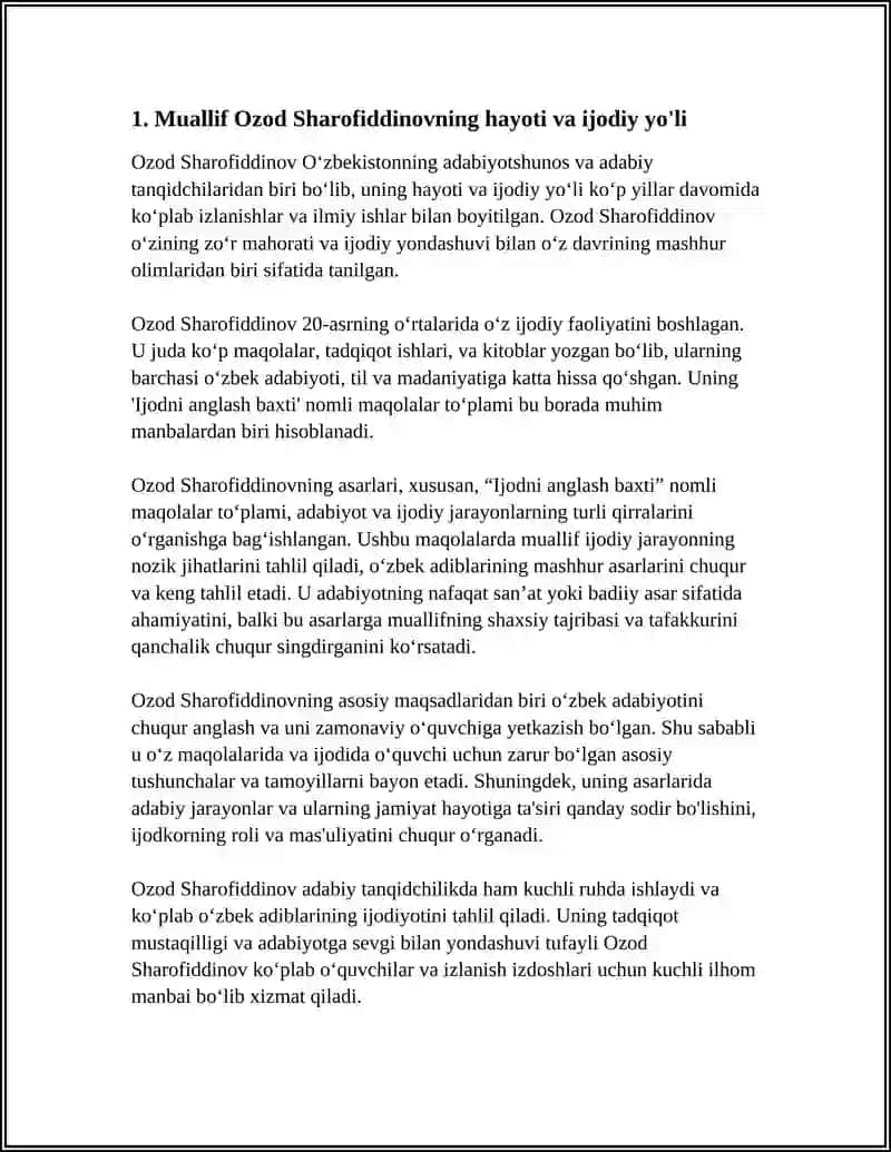 OZOD SHAROFIDDINOVNING “IJODNI ANGLASH BAXTI” NOMLI MAQOLALAR TO’PLAMINI MUTOLAA QILISH 4