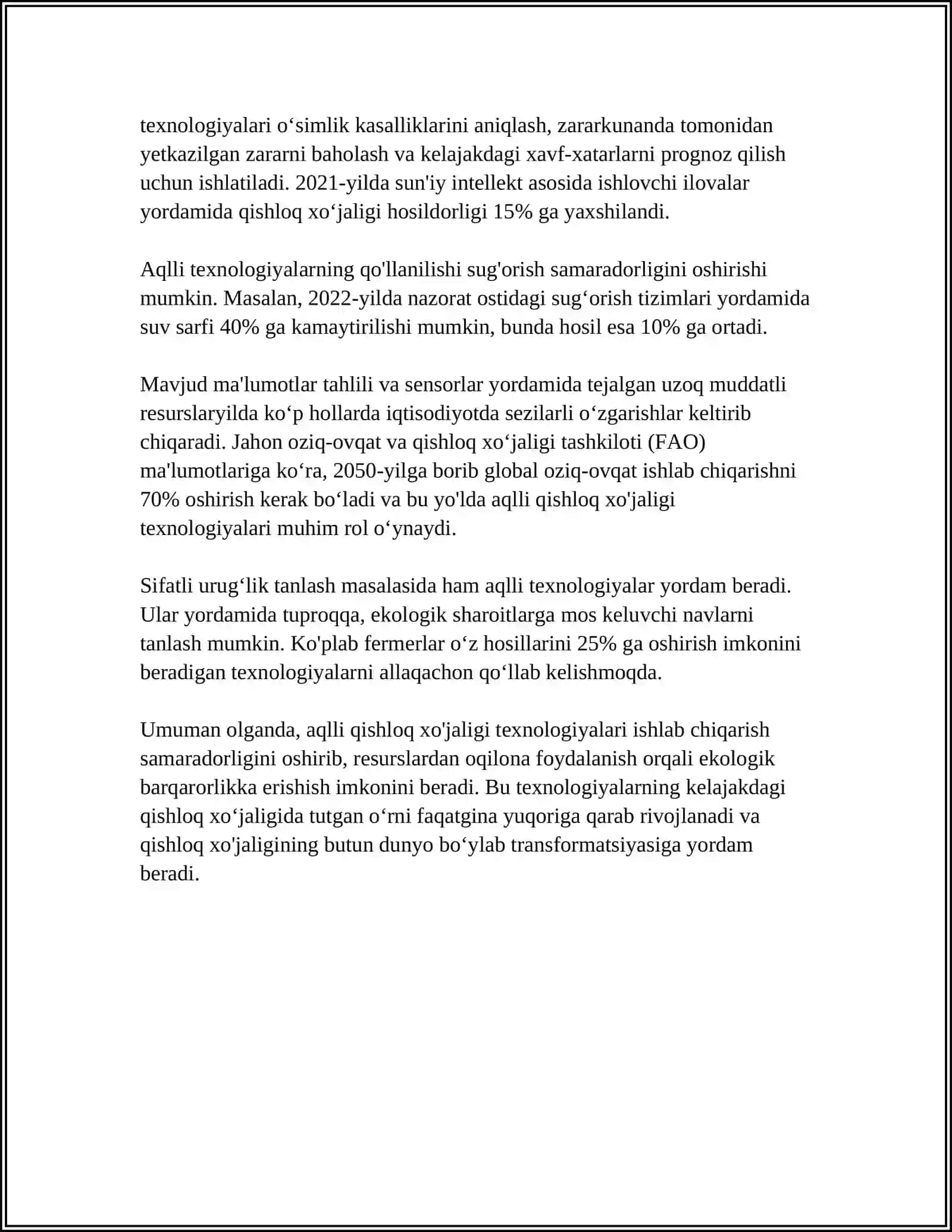 AGRAR SOHADA INNOVATSION TEXNOLOGIYALAMING RIVOJLANTIRISH YO'NALISHLARI 4