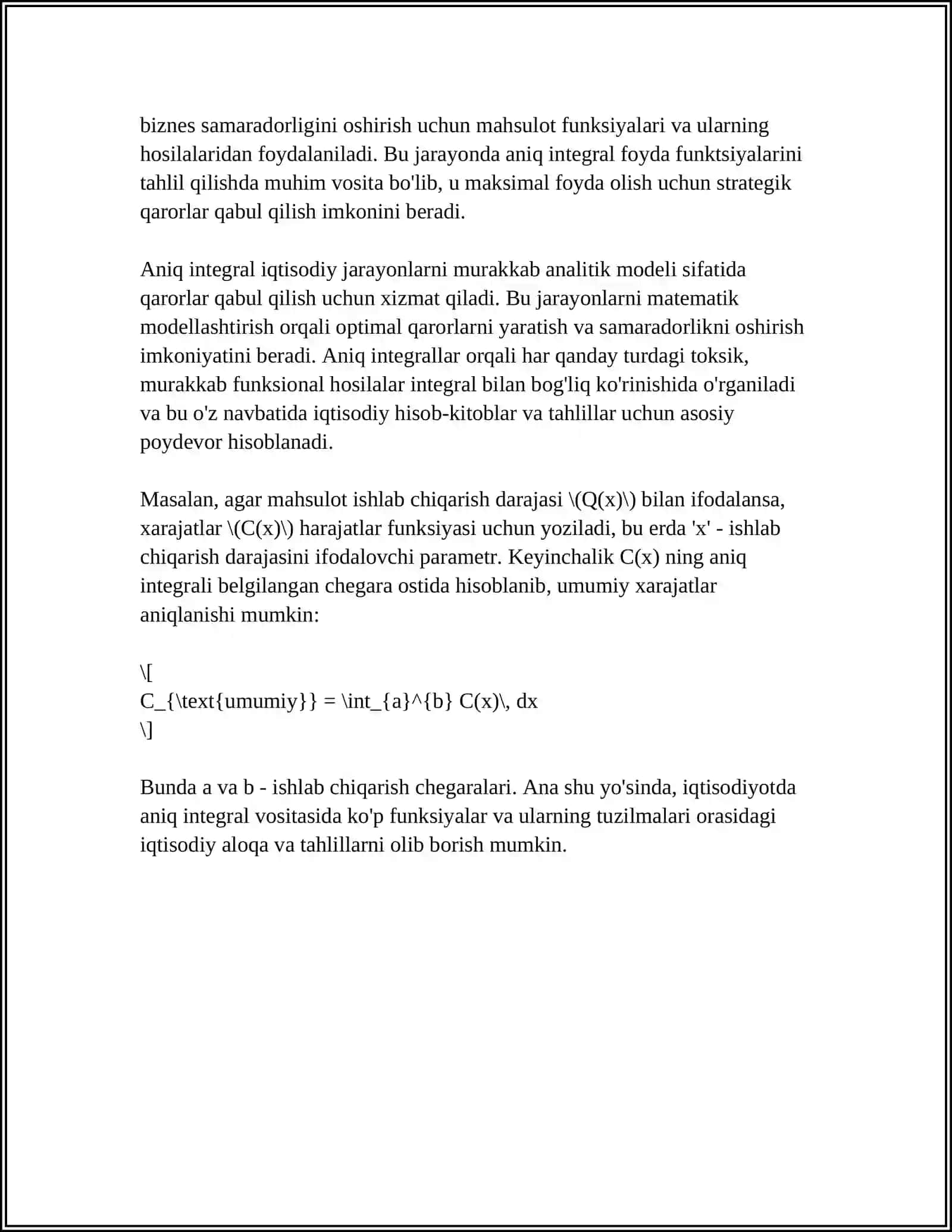 ANIQ INTEGRAL TUSHUNCHASINING IQTISODIYOTGA QO'LLANILISHI 4