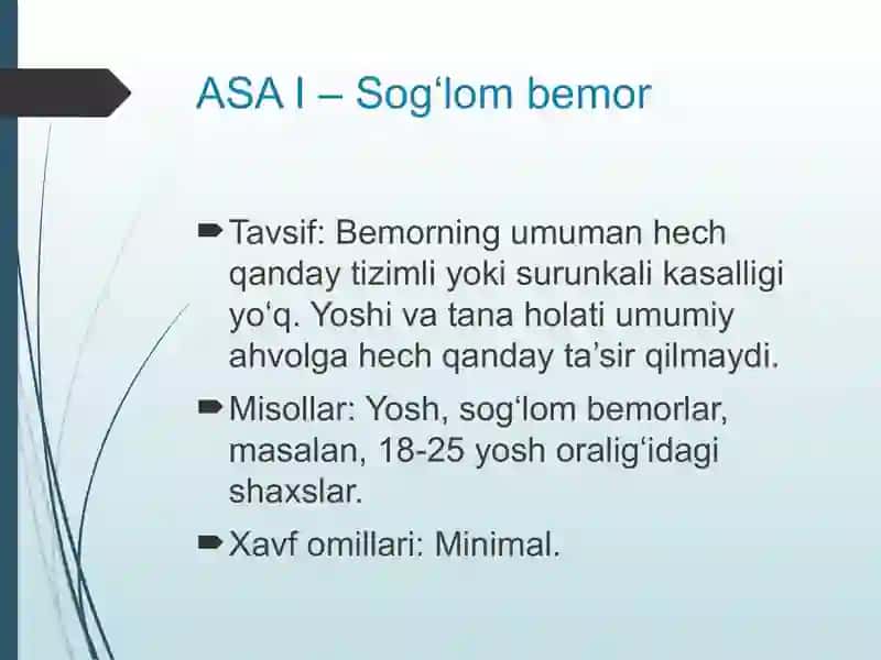 Operatsion anestiziologiya xavf darajalari Galogo va ASA Boʻyicha 4