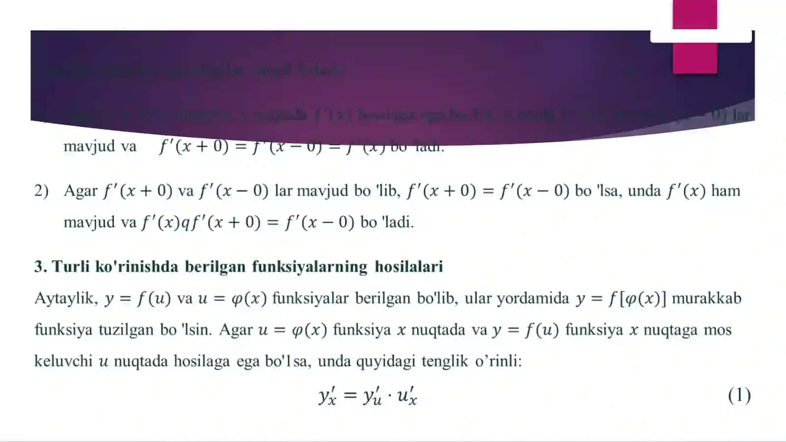 Hosila Tushunchasi va Differensial Hisob 4