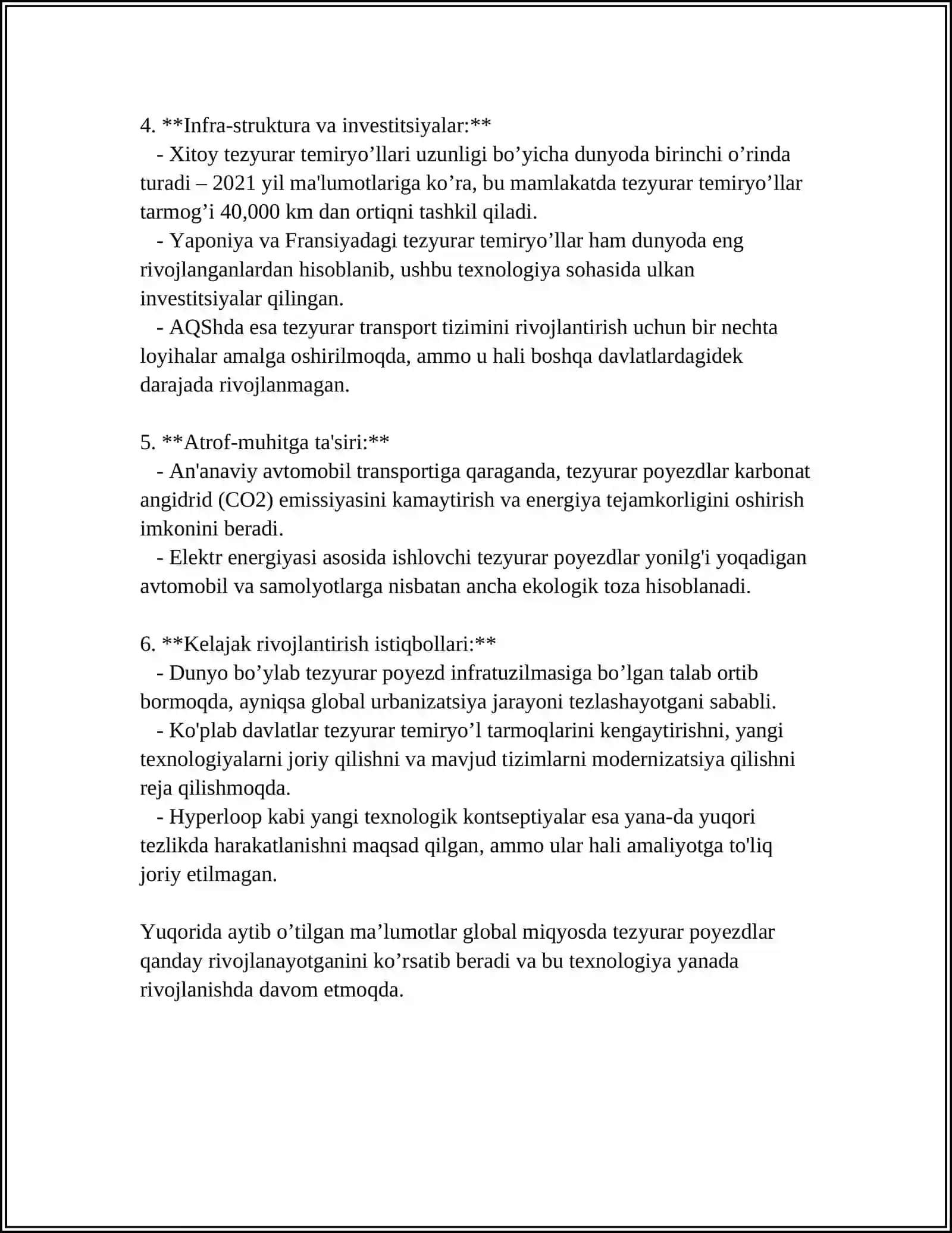 TEZYURAR, YUQORI TEZLIKLI TEMIR YO'LLAR UCHUN HARAKAT VOSITALARI. YUQORI TEZLIKLI TEMIR YO'LLARINI TRASSALASH. YUQORI TEZLIKLI TEMIR YO'LLAR TARXIVA BO'YLAMA QIRQIMI 4