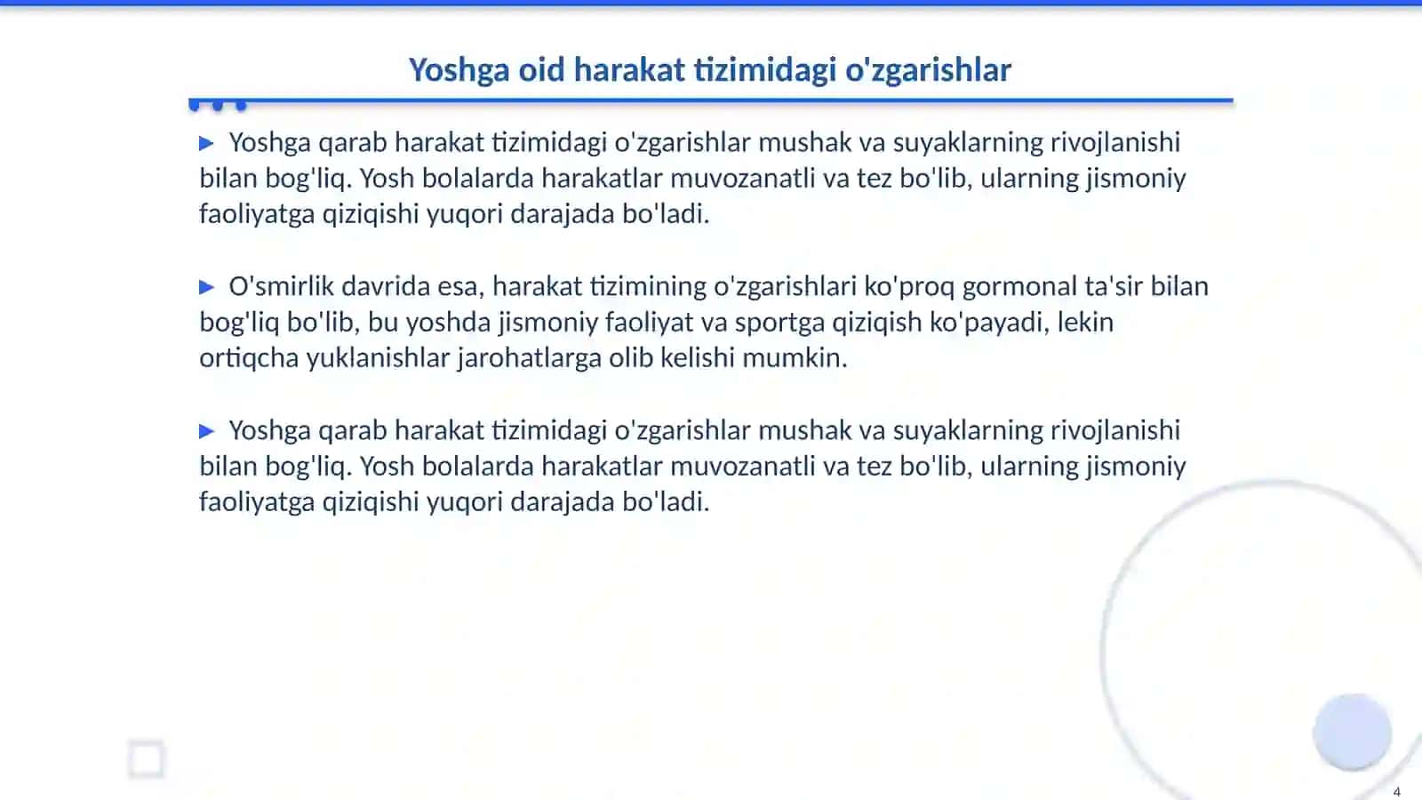 Tayanch va harakat tizimining yoshga oid xususiyatlari va gigiyenasi 4