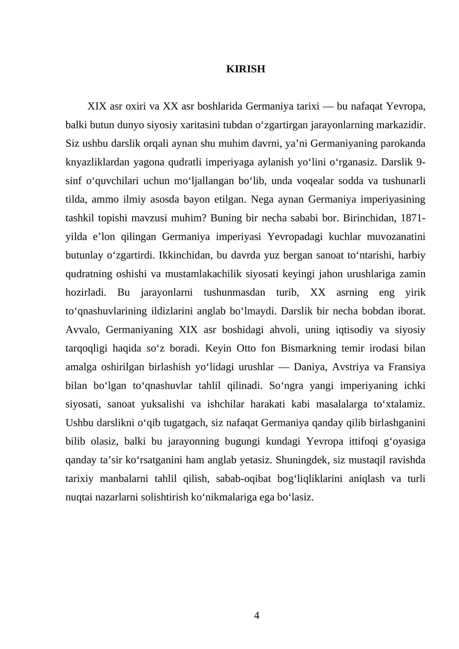 XIX ASR OXIRI — XX ASR BOSHLARIDA GERMANIYA. IMPERIYANING TASHKIL TOPISHI 9 - SINF 4