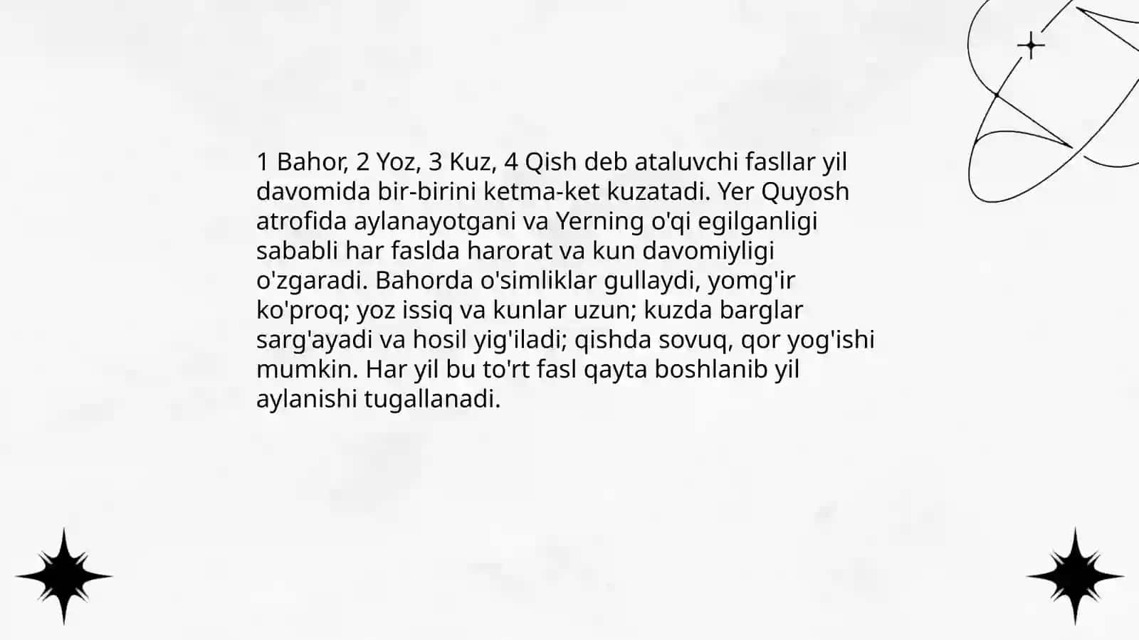 3- sinf Oʻqish fani mavzu Bir birini kuzatar fasllar 4