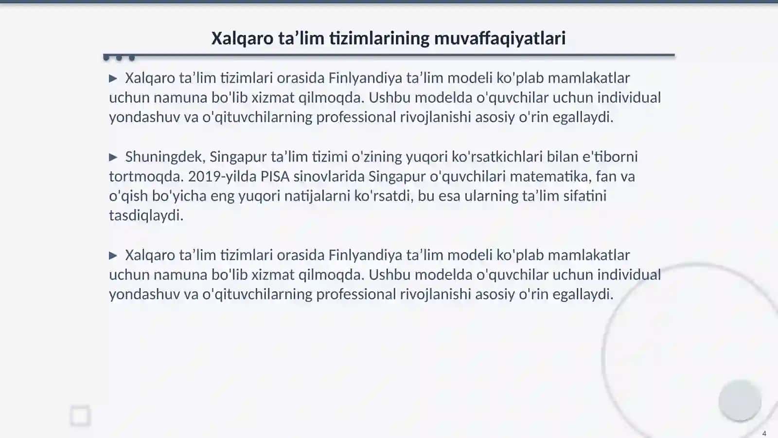 Ta’lim islohotlarida milliy va xalqaro tajribalar uyg’unligi 4