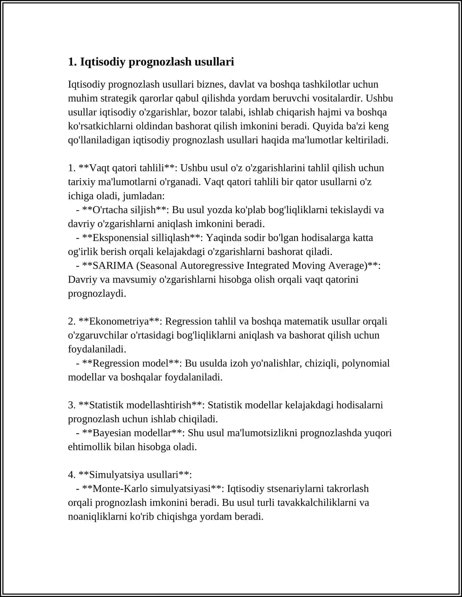 IQTISODIY KO‘RSATKICHLARNI PROGNOZLASHDA EKONOMETRIK MODELLARDAN FOYDALANISH 4
