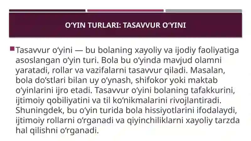 Oʻyin-bola faoliyatining asosiy turi 4