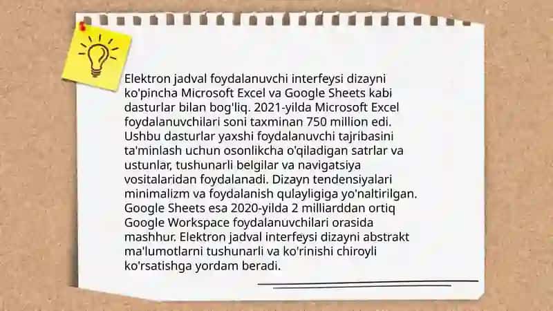 Elektron jadvalni loyihalash. Dizayn shakllantirish 4