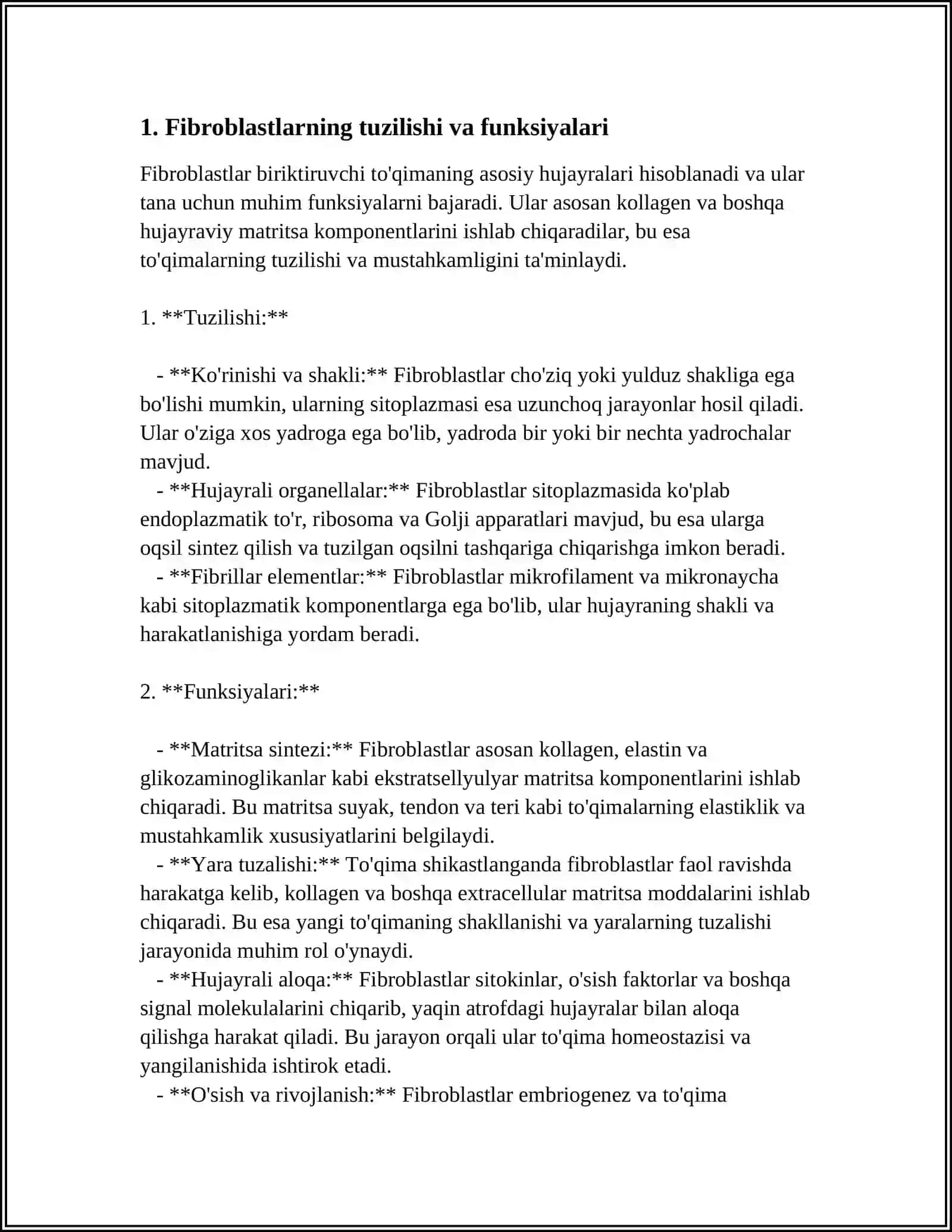 "FIBROBLASTLARNING JAHOHATLARNING BITISHI VA CHANDIQ HOSIL BO'LISHIDAGI ROLI" 4