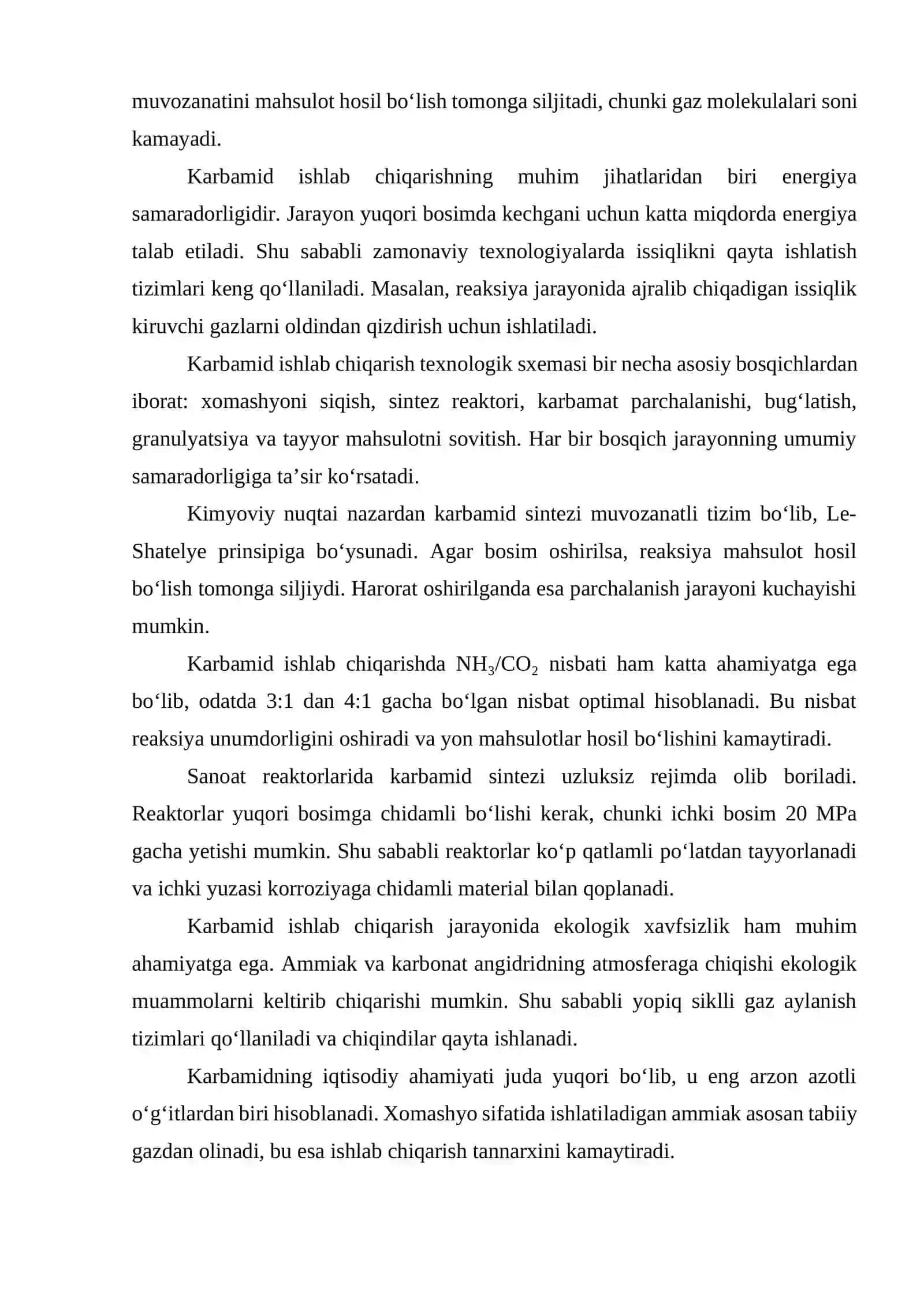 Karbamid ishlab chiqarishda reaktor bosim va hajmini aniqlash. V=12 m3 4