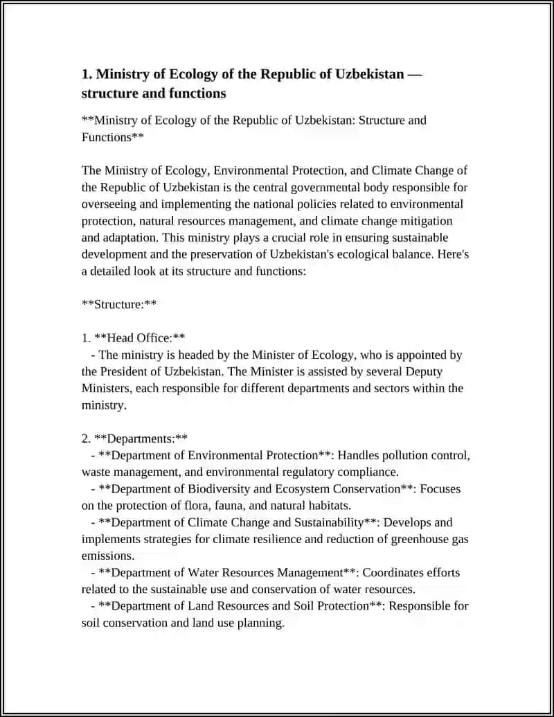 Ministry of Ecology of the Republic of Uzbekistan: Structure and Functions 4