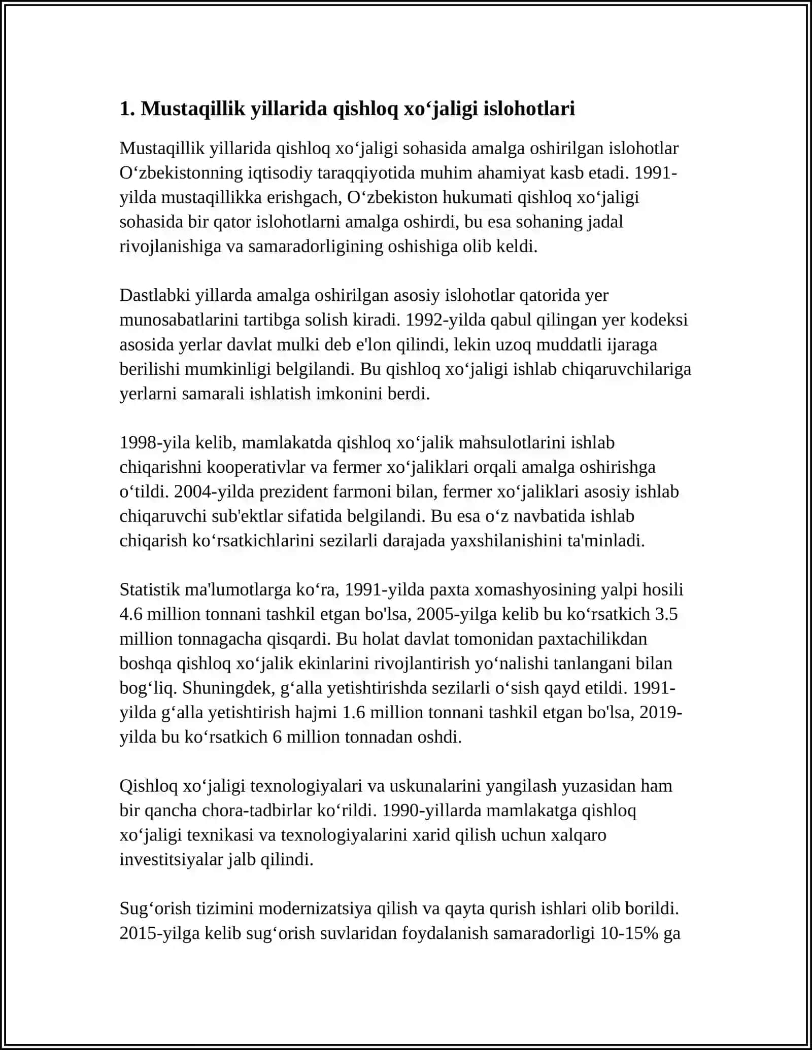MUSTAQILLIK YILLARIDA QISHLOQ XO‘JALIGI VA SANOAT SOHASIDAGI O‘ZGARISHLAR 4