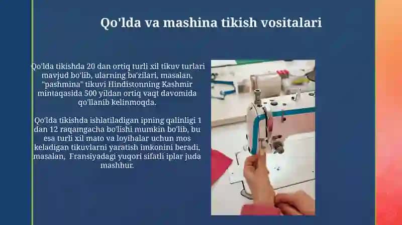 Qo’lda va mashinada Kashta tikish turları haqida umumiy malu’mot 4