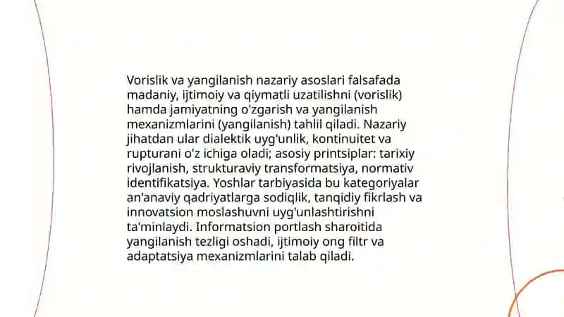 Vorislik va yangilanish yoshlar tarbiyasida falsafiy kategoriyalar 4