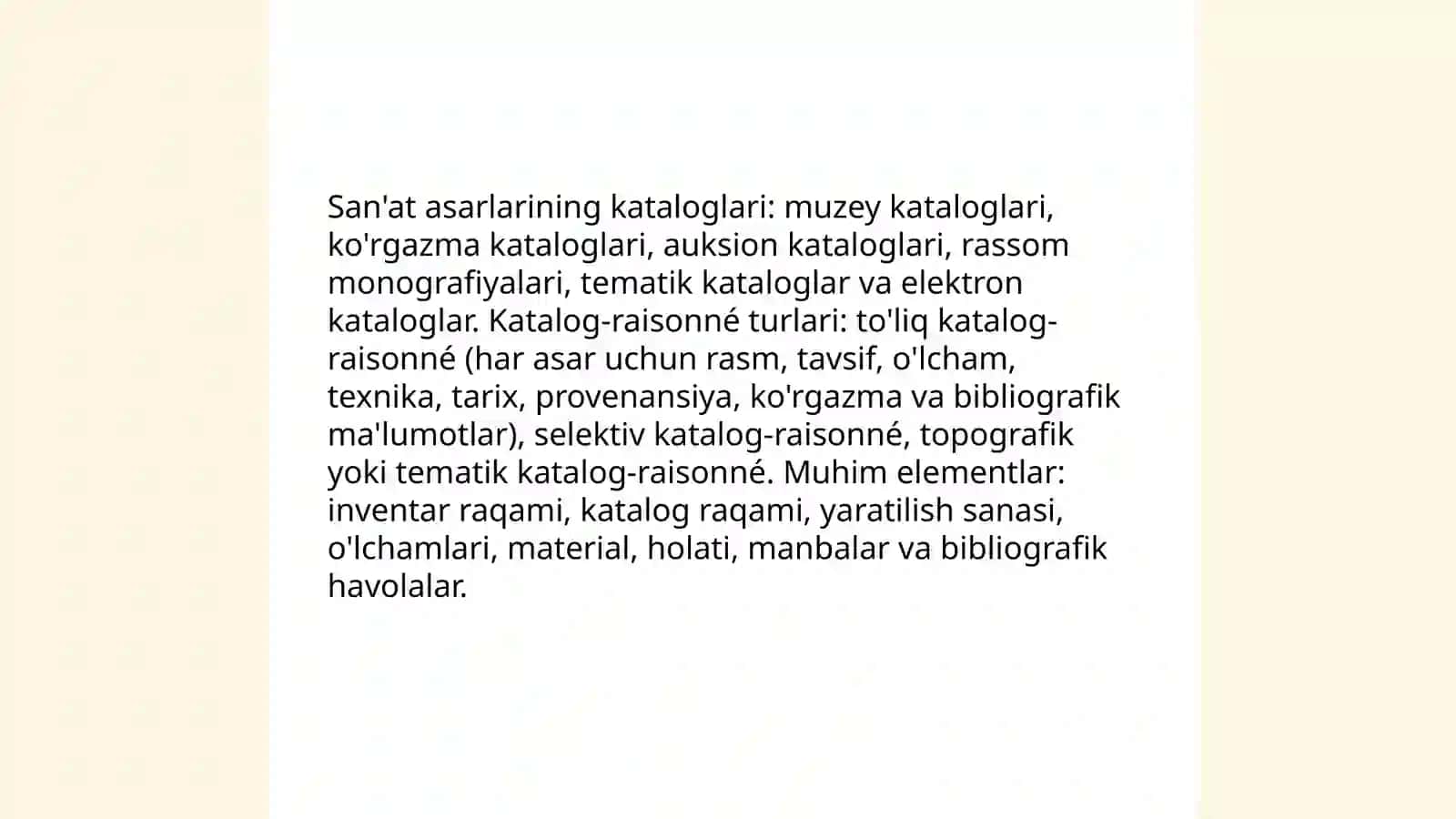 Sa'natshunoslik  va sa'natga oid adabiyotlarning nashir etilishi, ularning  turlari va xillari, ularni biblografiyalash 4