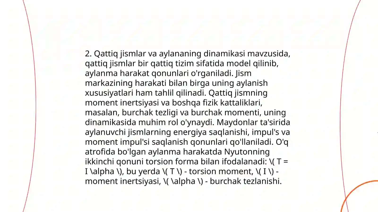 Qoʻzgʻalmas oʻq atrofida aylanayotgan jismlar harakati 4