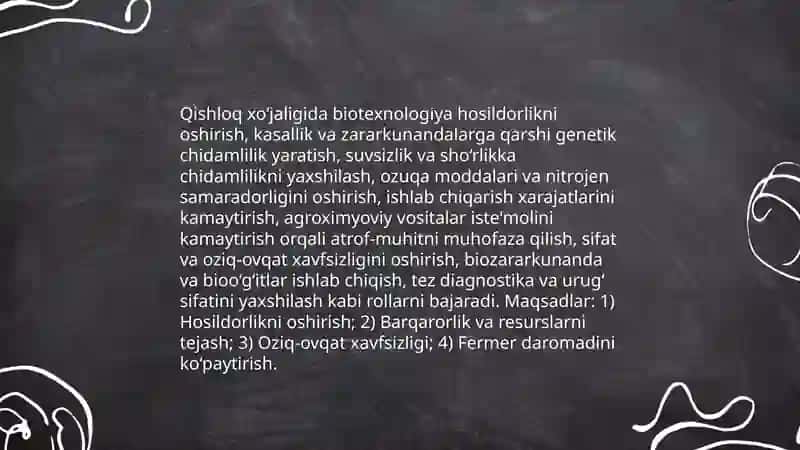 Biotexnalogiyaning hozirgi kundagi o‘rni va maqsadi 4