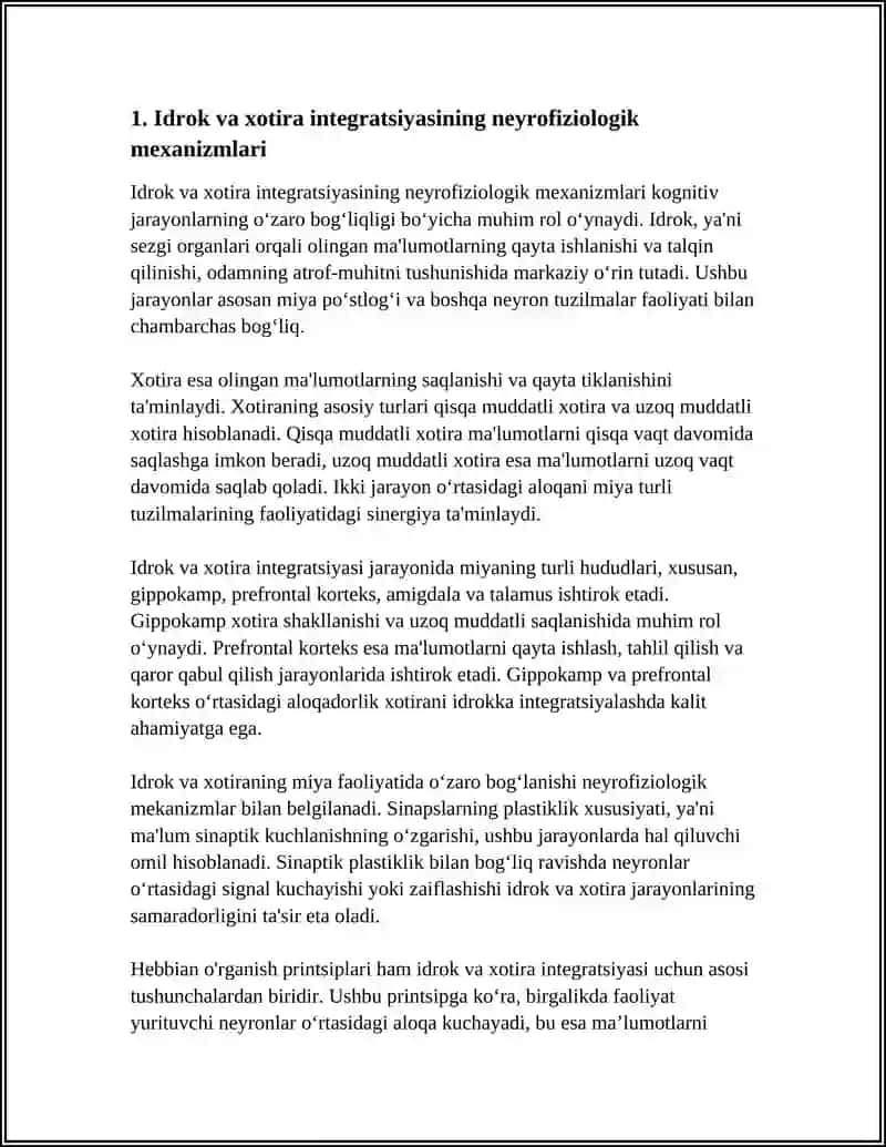 IDROK VA XOTIRA INTEGRATSIYASI KOGNITIV JARAYONLARNING OʻZARO BOGʻLIQLIGI 4