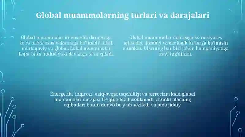 Global muammoning mezonlari va darajalari 4
