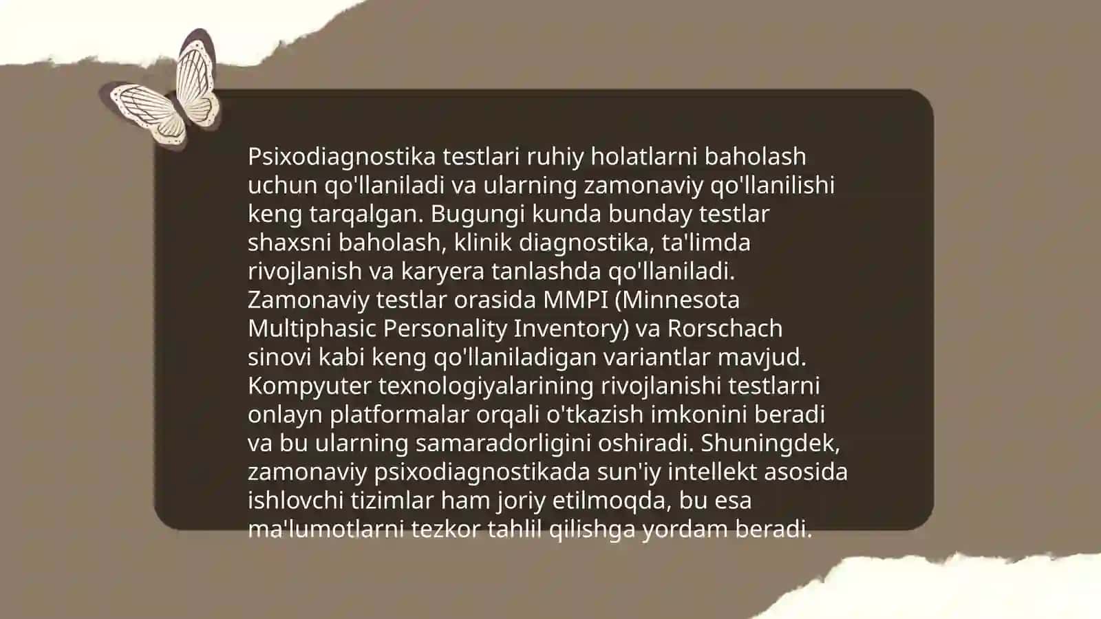 Zamonaviy psixologiya tarmoqlarida tadqiqot metodlarini qoʻllanilishi. Test metodi 4