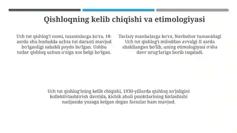 Navbahor tumanida uch tut qishlog'ining tarixi 4