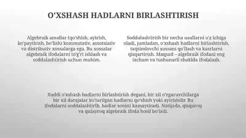 Algebraik amallar va ularning xossalari 4