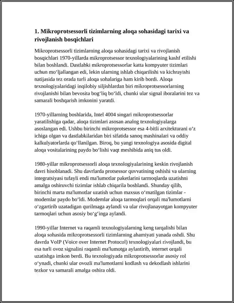 Mikroprotsessorli tizimlarning aloqa sohasidagi tarixi va rivojlanish bosqichlari 4