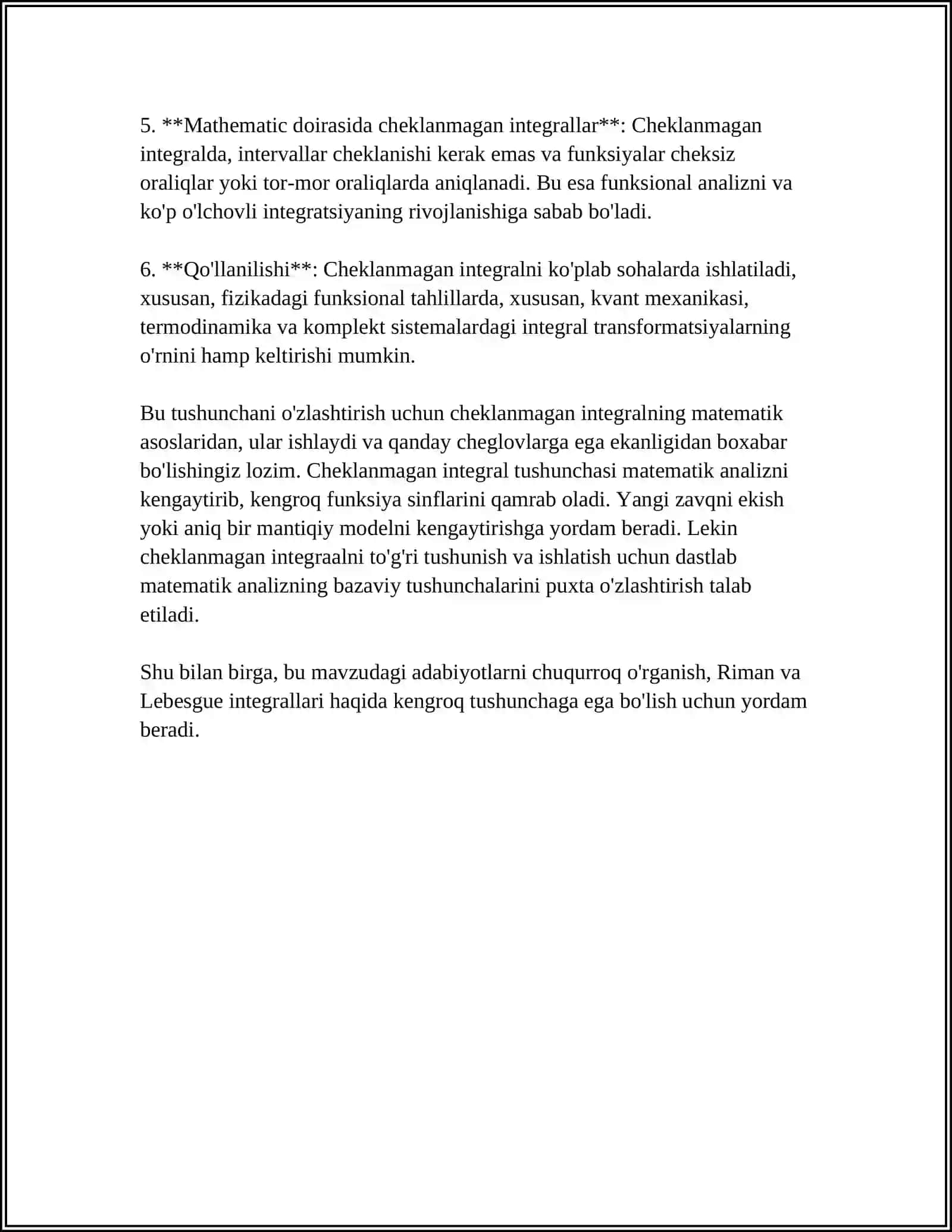ANIQMAS INTEGRALNI YOYISH, O'ZGARUVCHINI ALMASHTIRISH. BO'LAKLASH METODI BILAN INTEGRALLASH 4
