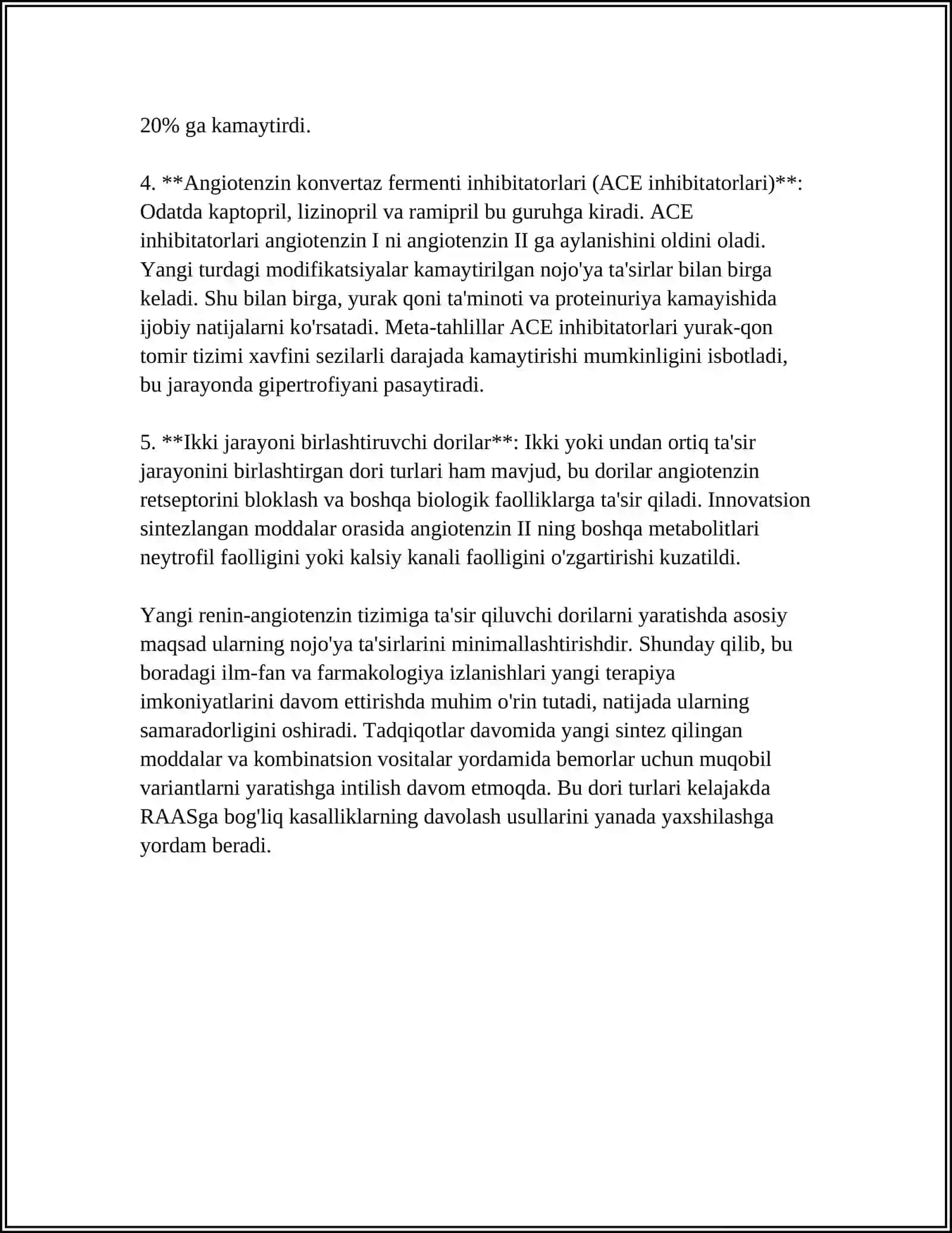 RENIN-ANGIOTENZIN SISTEMASIGA TA'SIR QILUVCHI YANGI DORI VOSITALAR 4