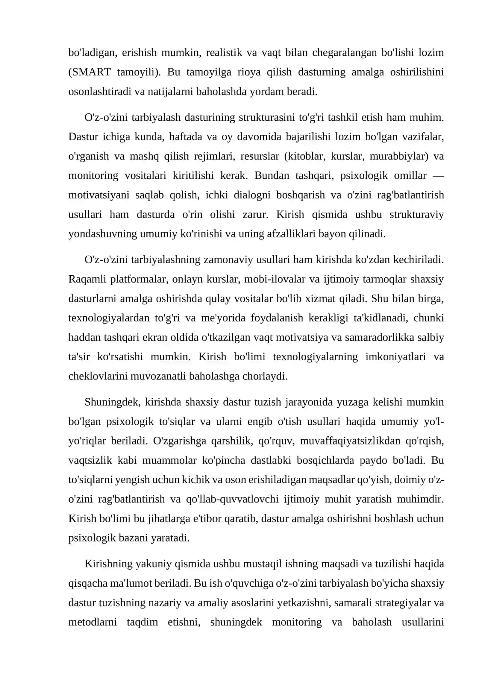 O'z o'zini tarbiyalash yoki o'z ustida ishlash shaxsiy dasturini tuzish 4